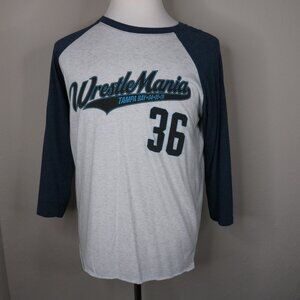 WWE WrestleMania 36 Men's 3/4 Sleeve Shirt * Large L * Blue Grey * VG